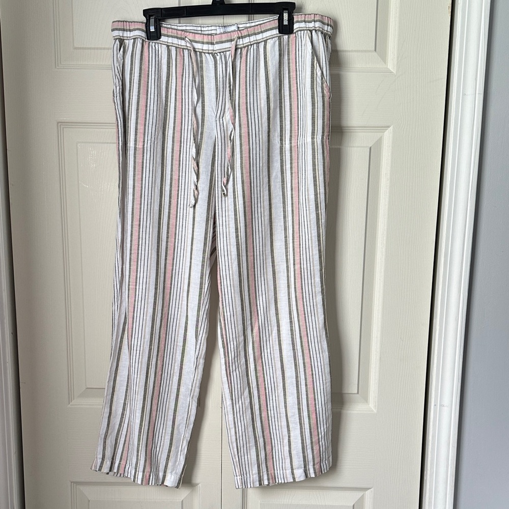 Liz Claiborne Striped Linen/Cotton Petite Large Pants zipper closure w/ pockets